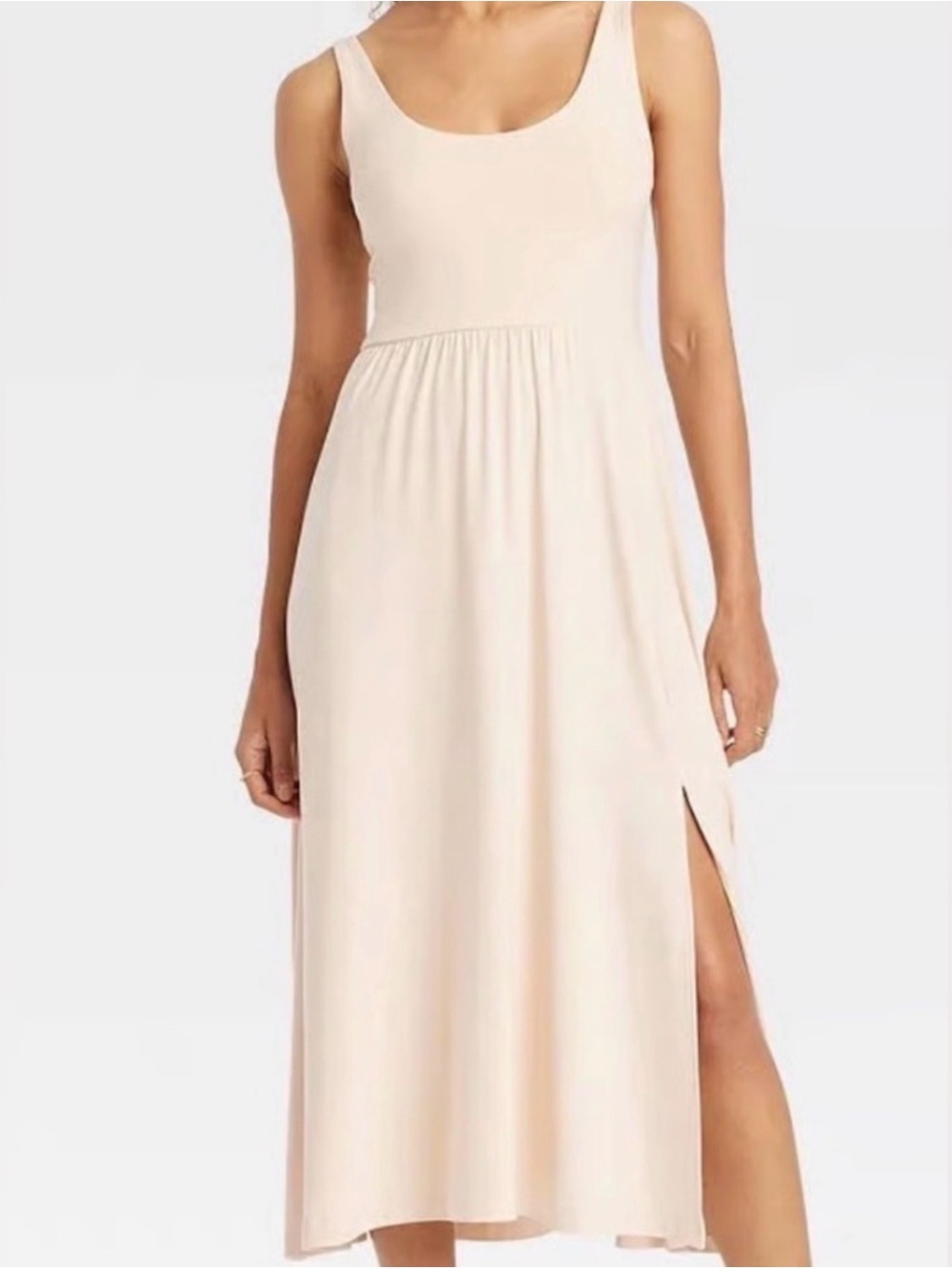 Sleeveless Cream Midi Dress with Side Slit- A New Day Ballet Midi